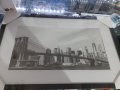Ретро черно-бял градски пейзаж в стъклена рамка Манхатън 58x38см , , снимка 1 - Антикварни и старинни предмети - 43893363