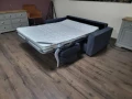 Сив диван тройка от плат набук с функция сън, снимка 5
