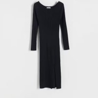 Елегантна нова спортно ежедневна дълга черна еластична рокля рипс рипсена    midi дължина визкоза, снимка 4 - Рокли - 43611127