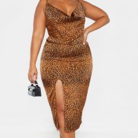 PrettyLittleThing елегантна сатенена леопардова рокля XL /EU 46, снимка 1 - Рокли - 33070228