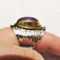 мъжки сребърен пръстен,солиден пръстен голям османски величествен пръстен, турски пръстен и аметист., снимка 3 - Пръстени - 35202999