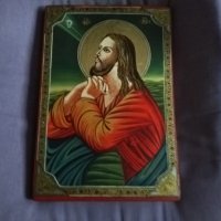 Икона Исус Христос 300х205мм дърво темпера сертификат Огнян Механджиев, снимка 1 - Икони - 39456053