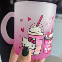 Стъклена чаша hello kitty , снимка 3 - Чаши - 43618392