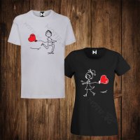 Тениски с щампа за Свети Валентин - мъжка тениска + дамска тениска, снимка 1 - Тениски - 27767595