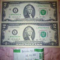 2 $ , 2 долара, банкнота НОВА, непрегъване за подарък, талисман!, снимка 1 - Подаръци за рожден ден - 38439595