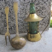 Месинг бронз черпак и голяма вилица метал антика, снимка 2 - Антикварни и старинни предмети - 33342012