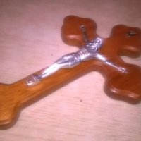 Дървен кръст с христос-бронз/сребро-20Х13см-внос швеицария, снимка 9 - Колекции - 27397901