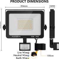 Външно охранително осветление със сензор за движение, 50 W LED, IP66, снимка 6 - Прожектори - 43440678