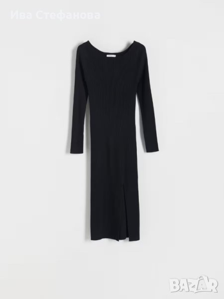 Елегантна нова спортно ежедневна дълга черна еластична рокля рипс рипсена    midi дължина визкоза, снимка 1