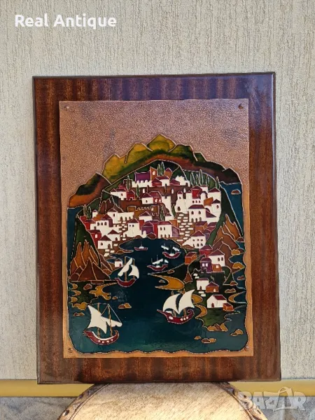 Красива антикварна медна картина пано , снимка 1