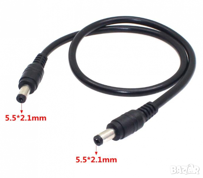 18AWG DC Power Plug 2 Метра 5.5x2.1 мм Мъжко към 5.5x2.1 мм Мъжко CCTV Кабел Конектор Адаптер 12V 10, снимка 1