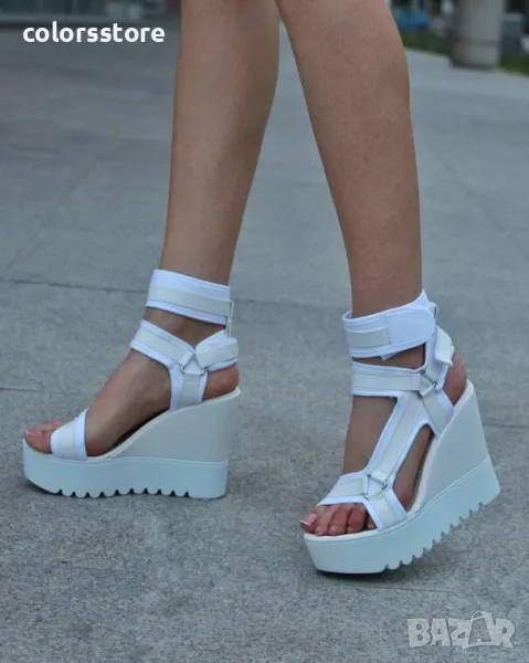 Сандали на платформа - бели с бяло ходило - KD20, снимка 1