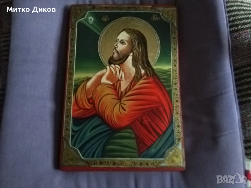 Икона Исус Христос 300х205мм дърво темпера сертификат Огнян Механджиев, снимка 1