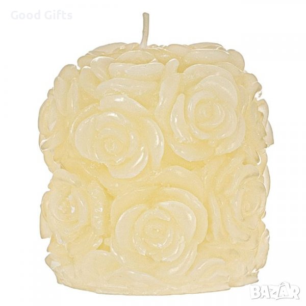 Ароматизирана свещ в екрю 3D релефни рози, снимка 1