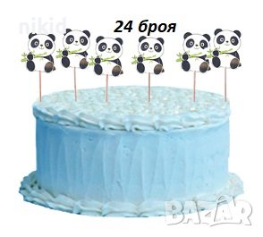 24 бр Панда топери клечки украса декорация за мъфини кексчета парти рожден ден, снимка 1