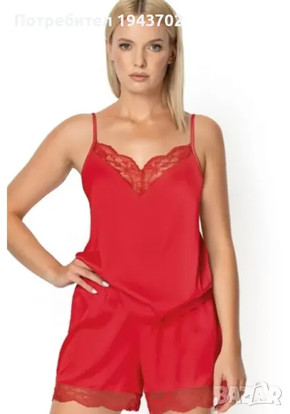 Сатенена дамска пижама в червен цвят ZORA Nipplex, снимка 1