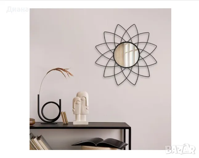 Декоративно огледало за стена във форма на цвете с овални лъчи в черен цвят, снимка 1