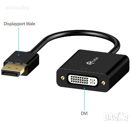 ANIMABG Преходник DP дисплей порт към DVI адаптер за връзка на PC компютър, MacBook, Laptop, лаптоп , снимка 1