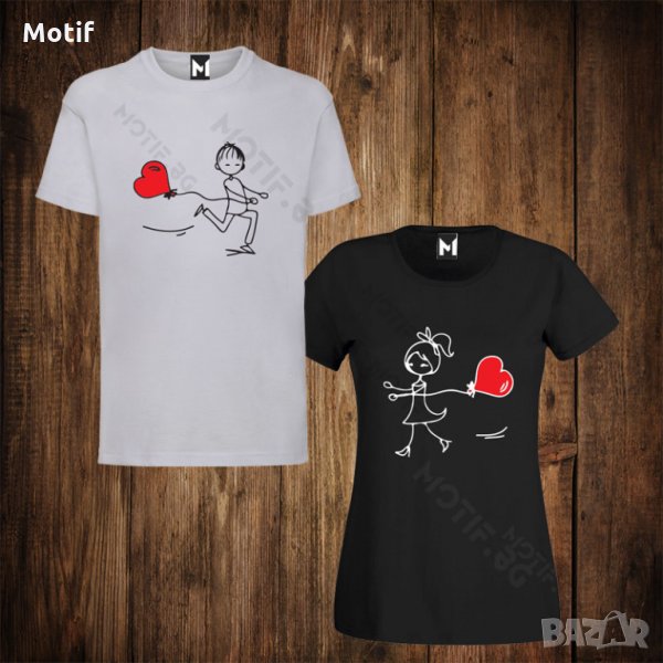 Тениски с щампа за Свети Валентин - мъжка тениска + дамска тениска, снимка 1