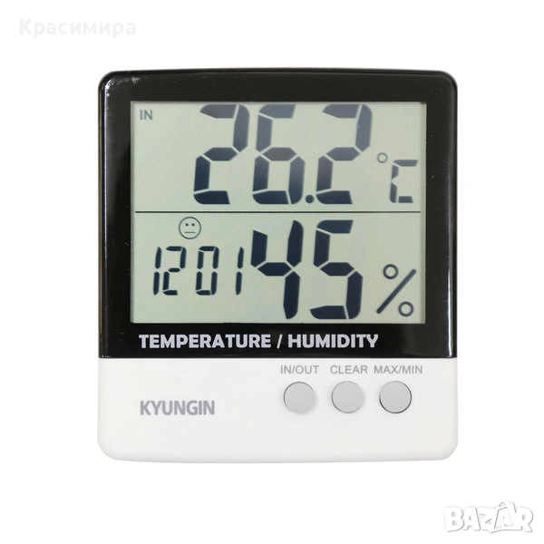 Дигитална метеостанция с часовник, термометър и влагометър/влагомер, снимка 1