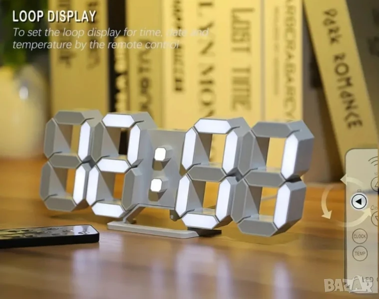 3D LED дигитален стенен часовник, дистанционно, температура, аларма, снимка 1