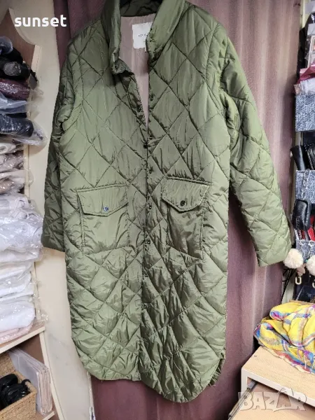 дълго зелено яке+ грейка, 2 в 1- М размер., снимка 1