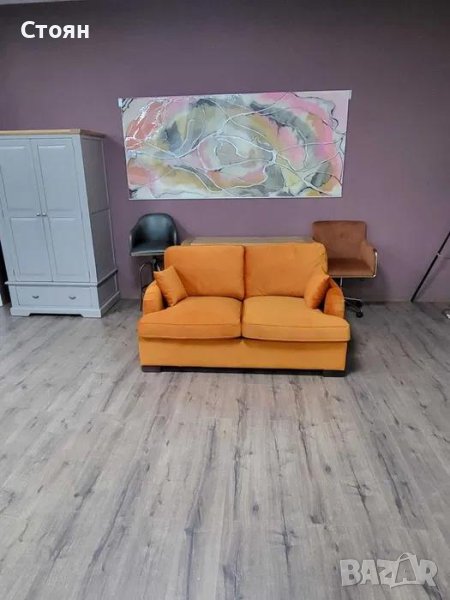 Оранжев диван от плат двойка с функция сън, снимка 1