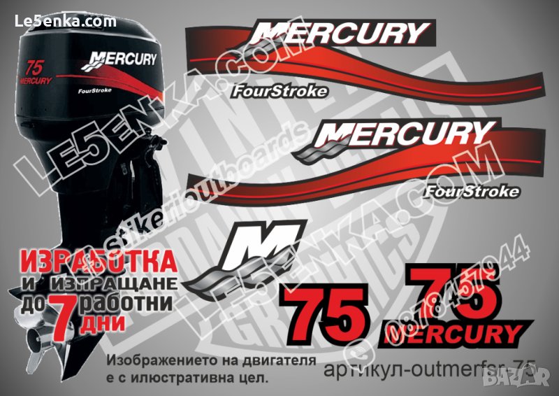 Mercury 1999-2006 75 hp Four Stroke Меркюри извънбордов двигател стикери надписи лодка outmerfsr-75, снимка 1
