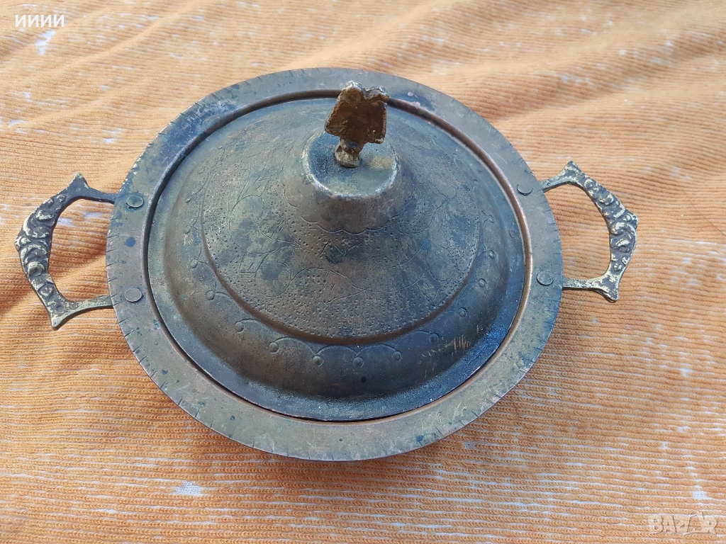 Бакърена тенджера купа чиния с капак, снимка 1