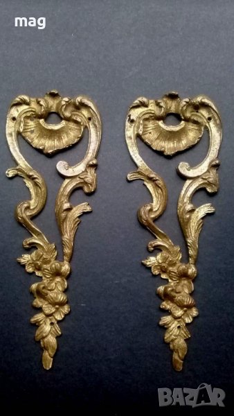 Старинни френски месингови дръжки и орнаменти,стил Луи XV., снимка 1