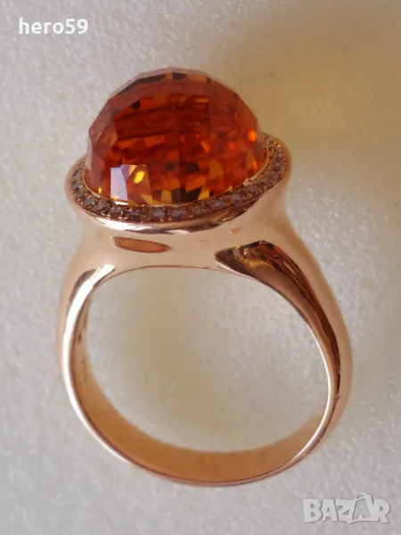 Дамски златен 18к(коктейлен дизайнерски) пръстен с цитрин и диаманти, снимка 1