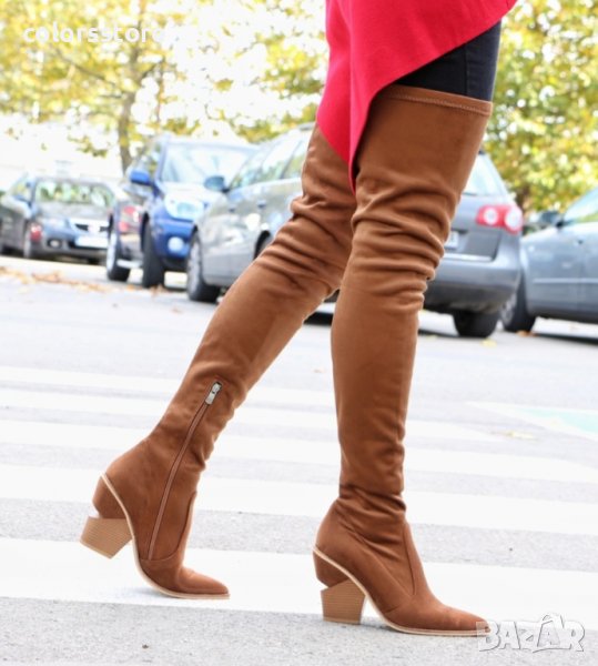 Ботуши на ток - кафяв велур - O350, снимка 1