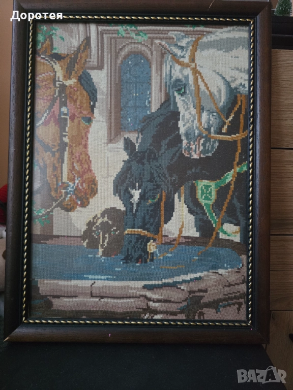Гоблен,,Коне на водопой,,, снимка 1