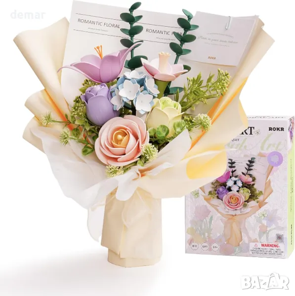 ROKR Flower Bouquet 3D пъзел букет модели комплекти за възрастни, изкуствени цветя, 450*320*420 мм, снимка 1