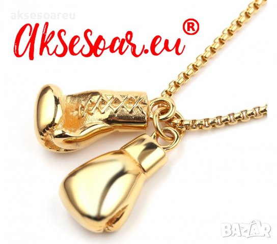 Синджир с висулка 2 мини боксови ръкавици колие хип-хоп верига спортни фитнес аксесоари бижута колие, снимка 12 - Колиета, медальони, синджири - 38283271