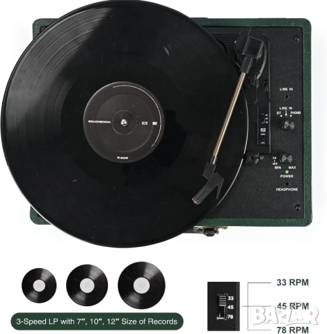 Преносим Грамофон тип "Куфар" с Bluetooth и Вградени Говорители, Retrolife, снимка 4 - Грамофони - 52486709