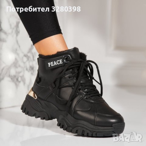 Модерни дамски боти е черен цвят с топла вата , снимка 2 - Дамски боти - 43763741