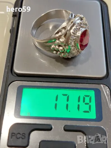 Огромен мъжки сребърен пръстен с рубин и циркони(фараон), снимка 13 - Пръстени - 48462715