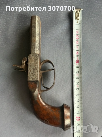 Уникален стар двуцевен пищов, сребърни набивки, снимка 3 - Антикварни и старинни предмети - 53587472