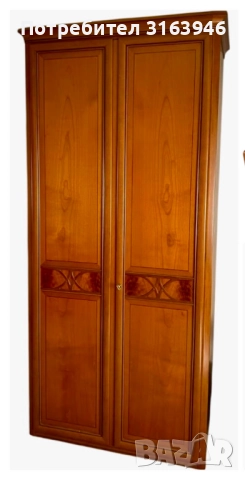 Класически двукрил гардероб от дърво с декоративна инкрустация, снимка 2 - Гардероби - 51717334