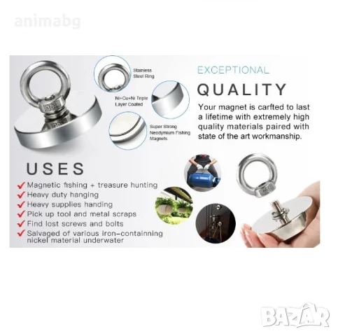 ANIMABG Супер силен риболовен магнит, Неодимов, 42мм, 61 кг., снимка 7 - Такъми - 50664345