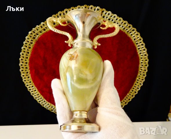 Посребрена ваза,амфора,оникс 15 см.,дракони. , снимка 8 - Вази - 37783547