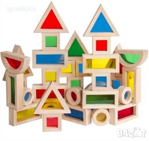 НАМАЛЕНИЯ Луксозен дървен конструктор 40бр. пропускащ цвят и светлина Rainbow Wooden Blocks, снимка 7 - Образователни игри - 42992963