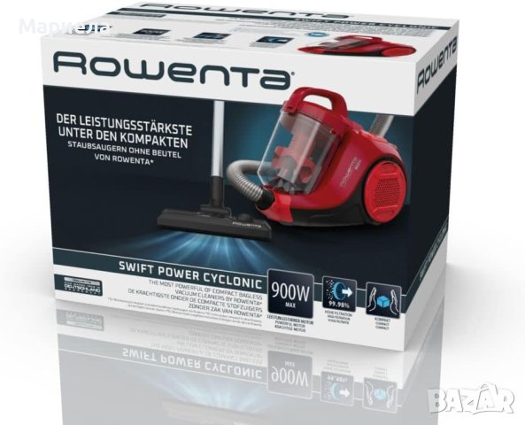 Мощна прахосмукачка Rowenta max 900w , Нова червена Прахосмукачка с контейнер , снимка 2 - Прахосмукачки - 43142279