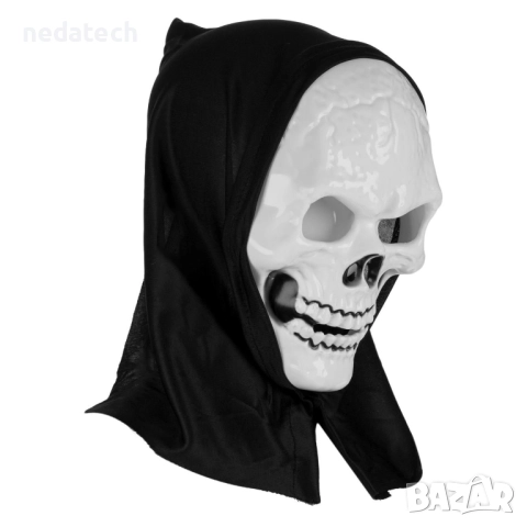 Карнавална маска – череп, бяла, с черно покривало за глава, снимка 2 - Други - 52141396