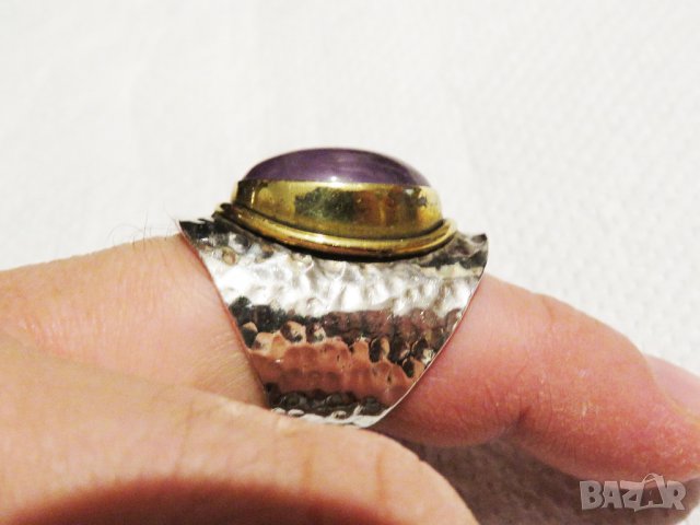 кован мъжки сребърен пръстен,солиден пръстен голям османски величествен пръстен  аметист сребро, снимка 3 - Пръстени - 35202999