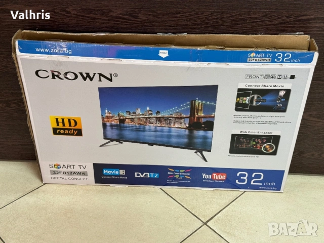 НОВ! 2г Гаранция! Crown 32” инча / LED / Smart TV / 32FB12AWH, снимка 2 - Телевизори - 53267630