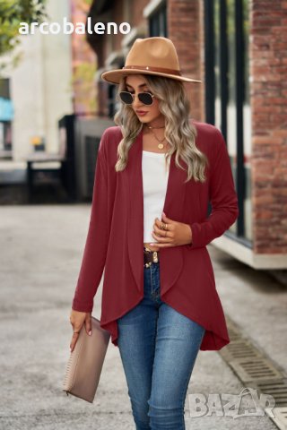 Дамска едноцветна широка жилетка с дълъг ръкав, 6цвята, снимка 11 - Жилетки - 44089598