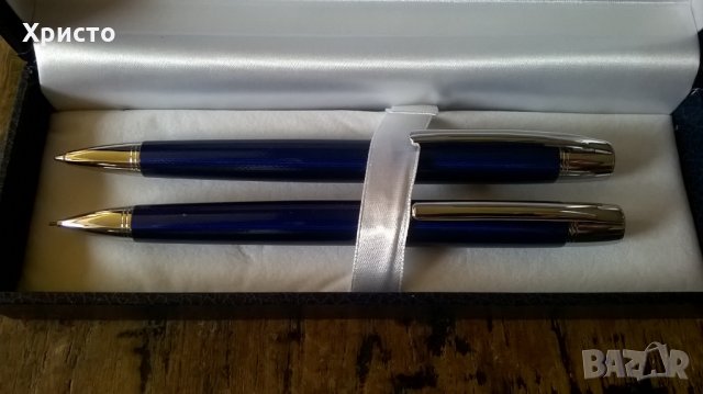 химикалка и молив сребро и синьо, комплект луксозен, снимка 3 - Ученически пособия, канцеларски материали - 27531408