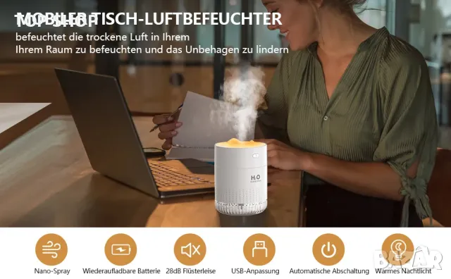 LKV Ултразвуков Мини овлажнител 350мл/LED светлина/автоматично изключване/2 режима,кола/спални/офиси, снимка 10 - Тримери - 49308613